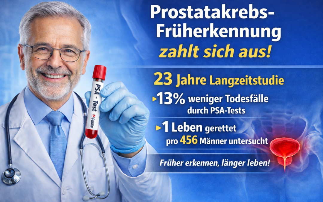 PSA-Test senkt langfristig das Risiko, an Prostatakrebs zu sterben. [ChatGPT 5.2; KI-generiert]