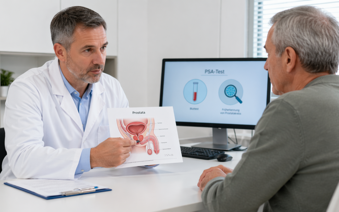Arzt berät Patient in der Früherkennung zum Prostatakrebs-Screening.