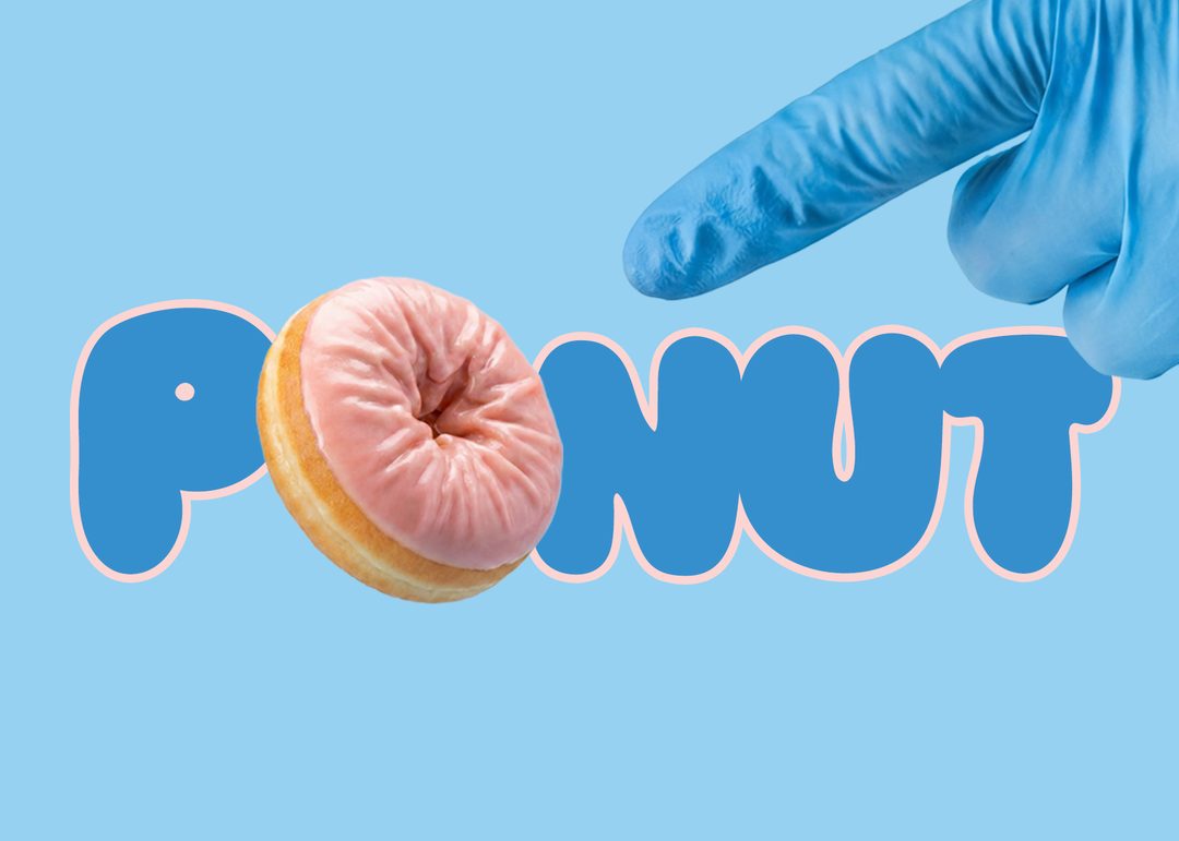 Ponut: ein Donut als Symbol für die Prostata, daneben ein Finger im blauen Handschuh